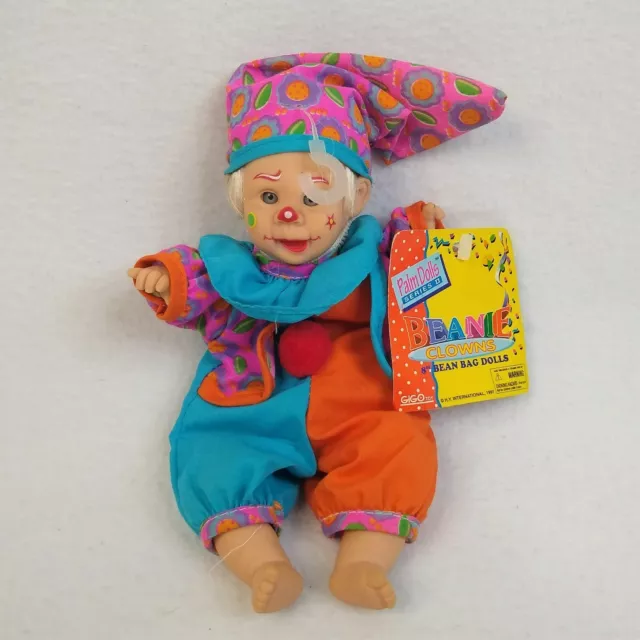 Gigo Palm Dolls Series II Beanie Clowns Orange Blue Floral Hat Vintage 1997 8"