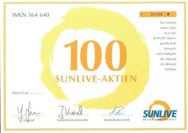 Sunlive Aktiengesellschaft  100 Stück