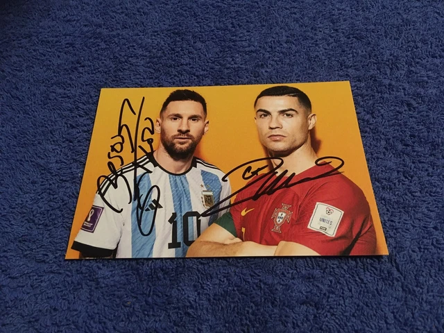 PHOTO CARTONNEE DEDICACE Autograph Format A6 Lionel Messi Cristiano