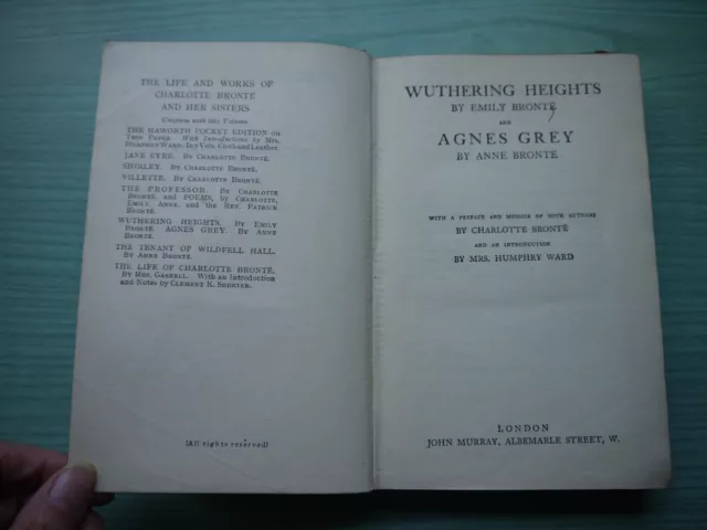 WUTHERING HEIGHTS & AGNES GREY by EMILY & ANNE BRONTE H/BACK 1933 EDITION
