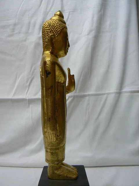AB109 Antique Burmese Buddha Carved Wood Gold color 19th C. "do not fear" 9