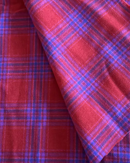 VINTAGE RED & Blue Plaid Wool Fabric W58”xL2Yards EXQUISITE Great 4 ...