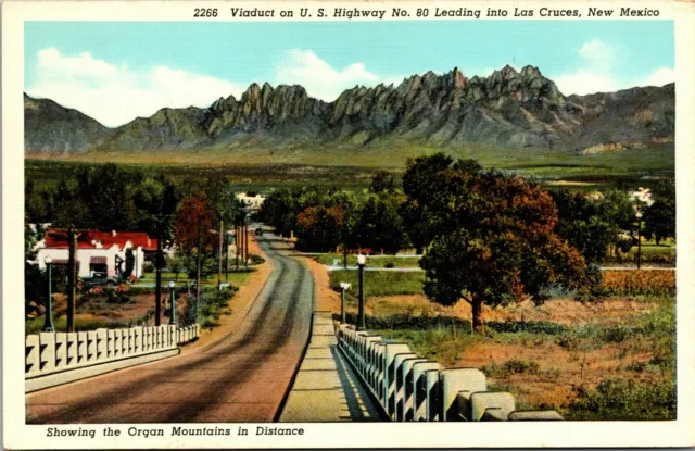 Postcard NM Las Cruces Viaduct US Highway 80 Organ Mountains Vintage Linen