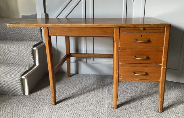 Vintage Mid Century Wooden Desk With Drawers