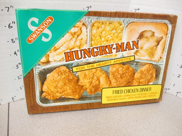Swanson TV DINNER 1970s Hungry Man fried chicken cobbler fries frozen food box