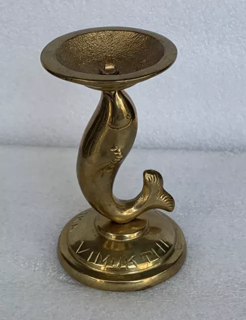 Vintage RARE Bronze/Brass Dolphin Candle Stick Holder 3 3/4" x 2 1/4"  G4