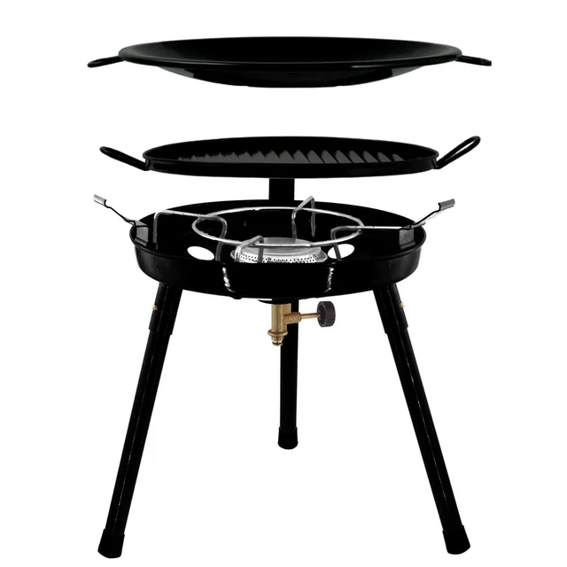 2in1 Gas Kocher Campingkocher + Grillplatte Gasgrill Outdoor mit Wok Grillmaster
