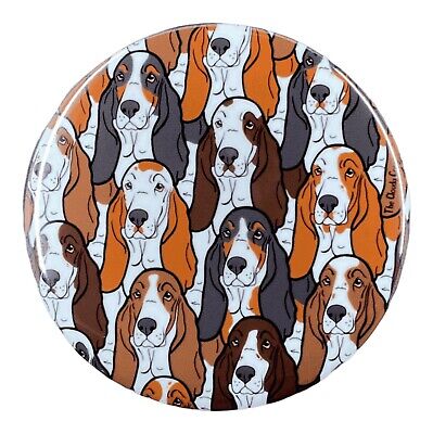 Basset Hound Dog Psychedelic Portrait Pin Button Holiday Gifts and Accessories