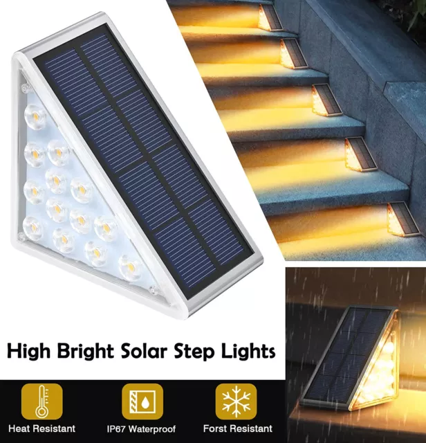 LED Solar Step Lights Waterproof Outdoor Stair Lights Warm White Deck Lights