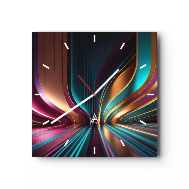 Horloge murale en verre 40x40cm Silencieuse Lignes Vagues Lumi?re Wall Clock