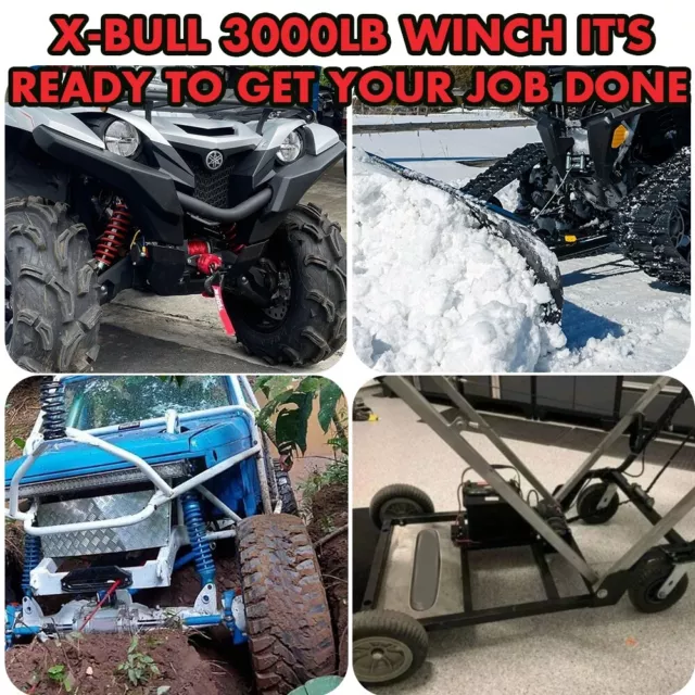 X-BULL 12V Electric Winch 3000LB Winch ATV Synthetic Rope Boat Trailer Car 4WD 3