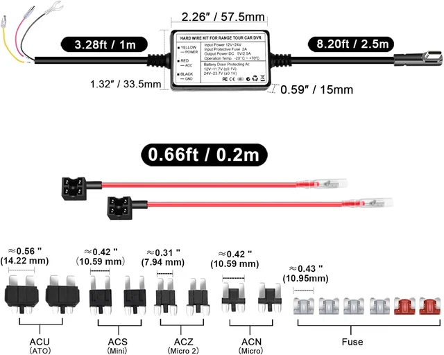 RANGE TOUR DASH Cam Hardwire Kit USBC,12V24V to 5V Car Dash Camera