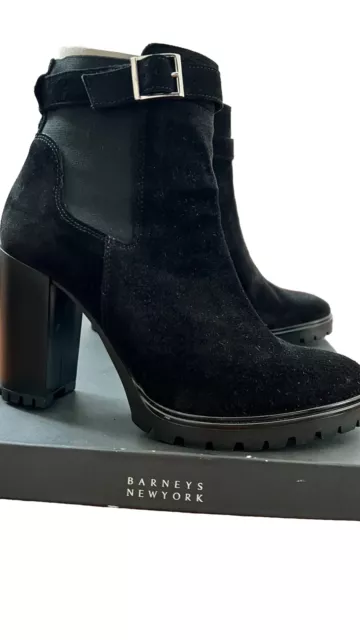 NEW NEVER WORN Barneys New York Black Suede Platform Ankle Boots Size 40/US 10