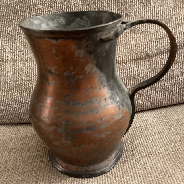 Antique Tinned Copper Pitcher Ewer Ottoman Middle Eastern Hand Forged Hammered