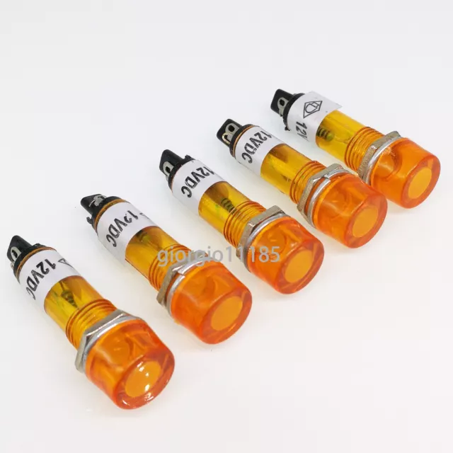 US Stock 5x Yellow XD10 12V DC 10mm Power Signal Indicator Light Mini Pilot Lamp