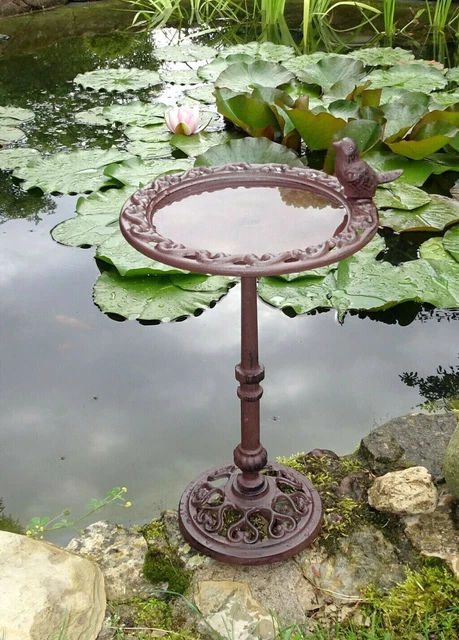 Vogeltränke Vogelbad Gusseisen 34 cm antik braun Futterschale Futterplatz Vogel