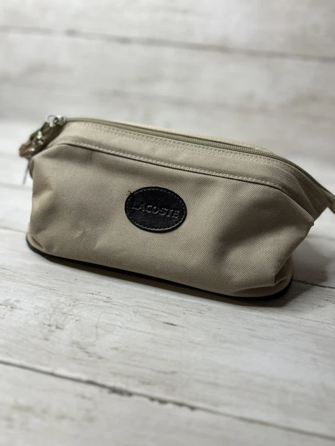 Lacoste Travel Shaving Toiletry Bag Tan with Metal Charm