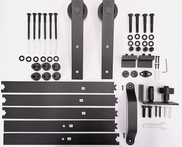 6.6 ft Sliding Barn Door I Type Hardware 5 Tracks Set with Handle & Roller 2