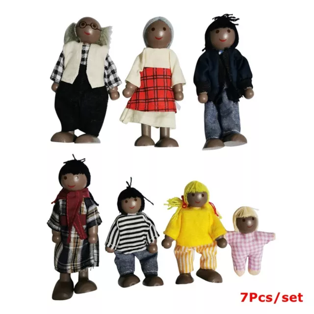 7 People for Children House Pretend Gift Playset Figures Wooden Family Dolls