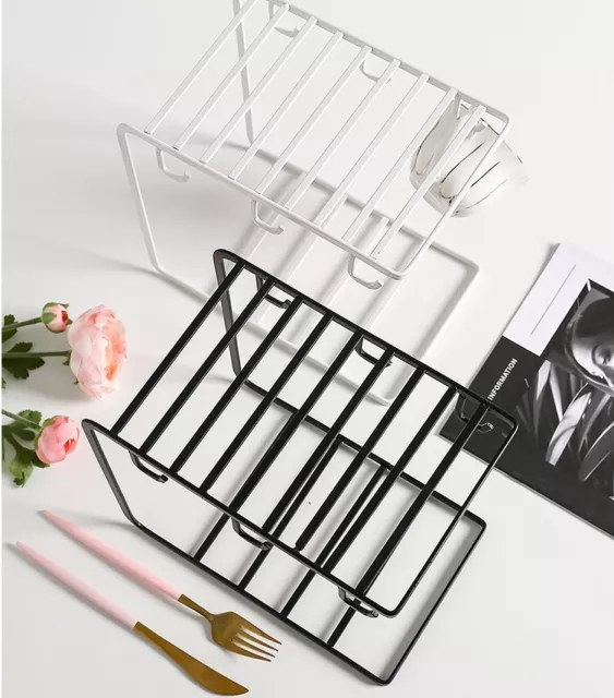 6 Cup Holder Mug Rack Black White Cup Drying Rack Metal Stand Drying Organizer