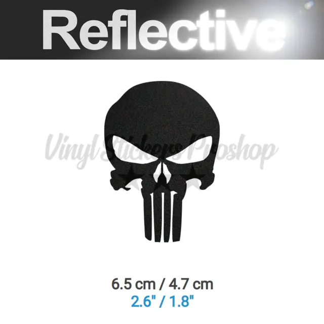 Autocollant Punisher Noir Reflechissant Reflective Tete De Mort Casque Skull 2