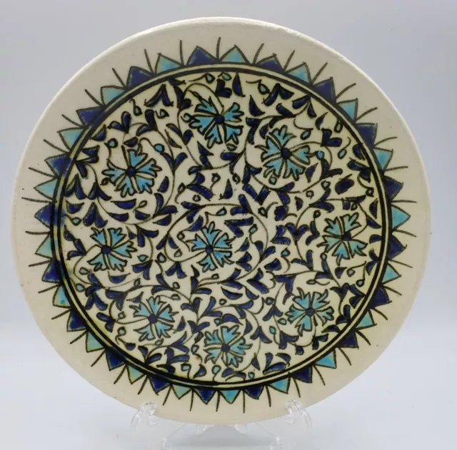 Hand Made 7" Hanging Plate Kutahya Turkey Art Pottery Blue Floral Signed