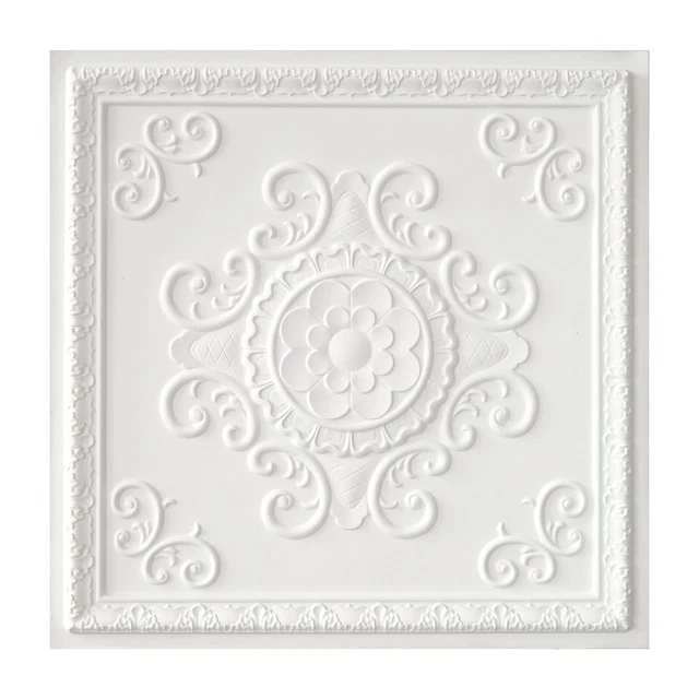 Tin Ceiling Tile Peel and Stick Easy to Install PVC Panel PL08 White matte 10Pcs