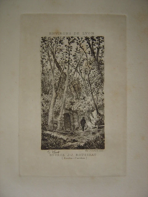 Gravure Ancienne Originale Paysage Aux Saules Par Charles Jacque, 1845, Eau-forte