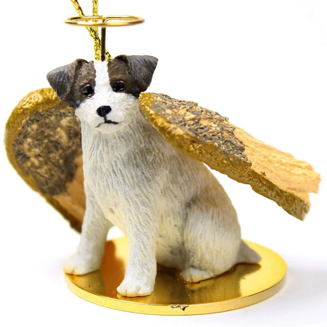 Jack Russell Ornamento Angel Figurina Dipinto a Mano Marrone/Bianco Grezza