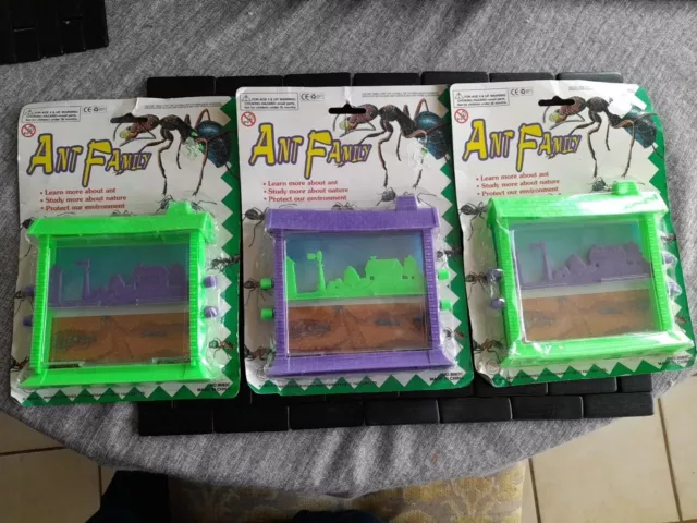 Lot Of 3 New Vintage  Ant Farm Purple And Green Ant Family 1995
