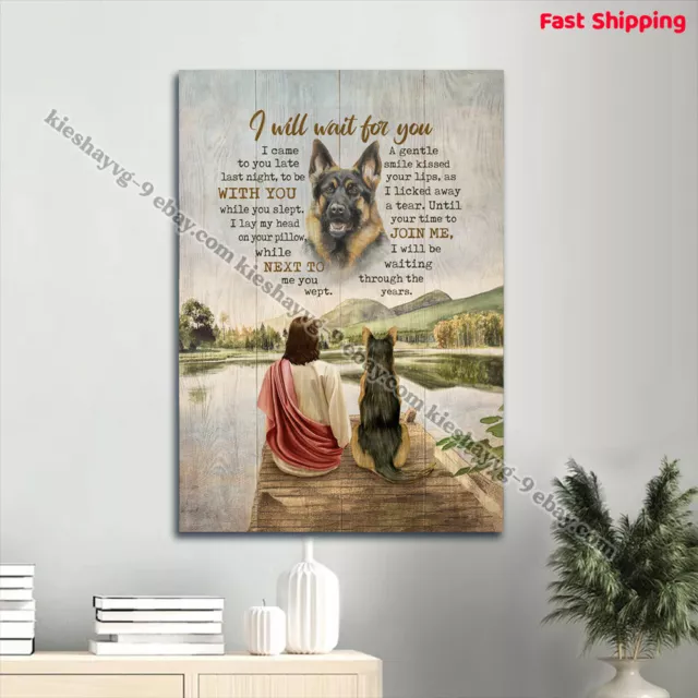 Jesus Poster Beautiful lake, German shepherd, Jesus drawing, dog painting Pos...