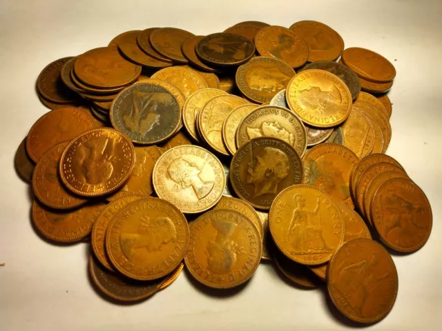 Lot of 100 Large Vintage British UK Bronze Pennies QE Vic-QE Elizabeth II