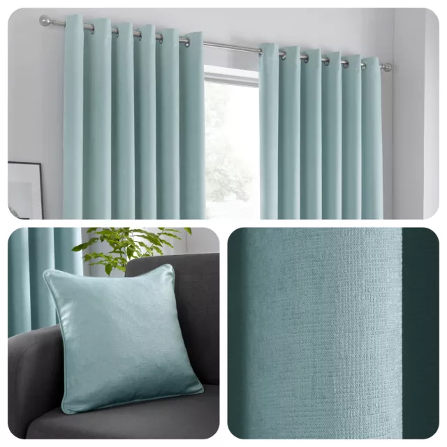 Fusion STRATA Duck Egg Blue Dim Out Eyelet Curtains & Cushions