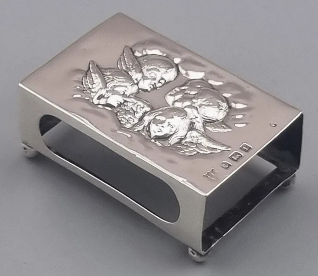 Streichholzschachtelhalter 925 Silber Streichholz Etui 1905 Birmingham Engel(53)