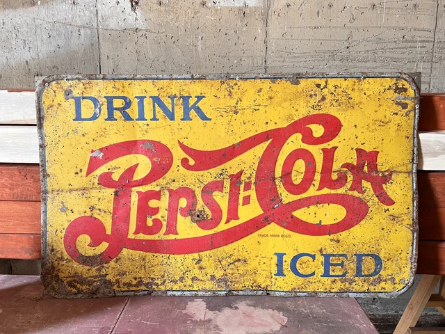 Antique 1930s-40s Pepsi “Double-Dot” Advertising Sign ( 59” x  35” )