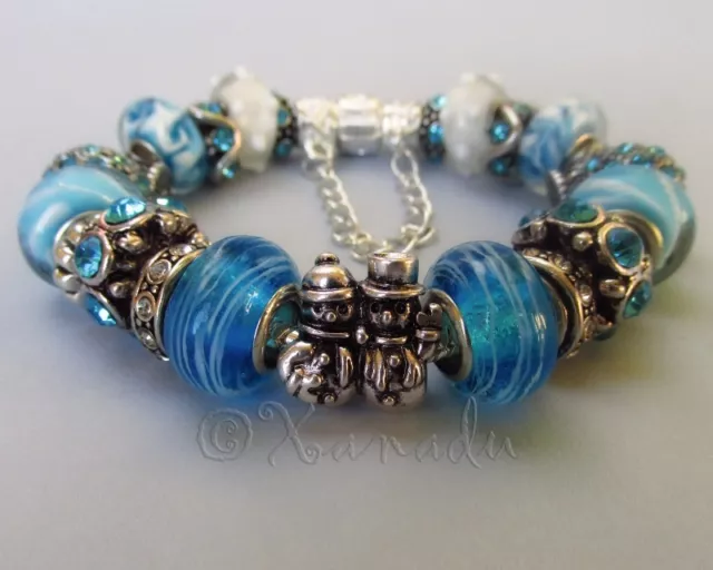 Winter Wonderland European Charm Bracelet With Turquoise Murano Glass Beads