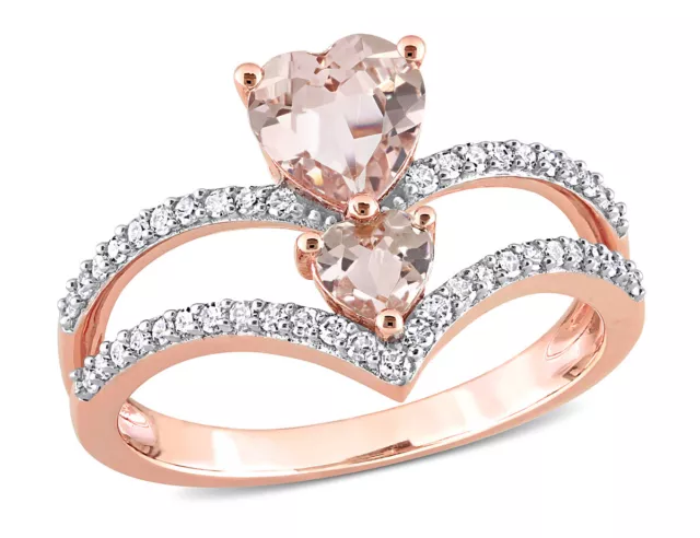 7/8 Carat (ctw) Morganite Heart Ring 10K Rose Gold with Diamonds