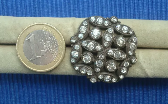 B25 Gros Bouton Ancien Métal & Strass Diamant  Lot Bijou Couture Collection