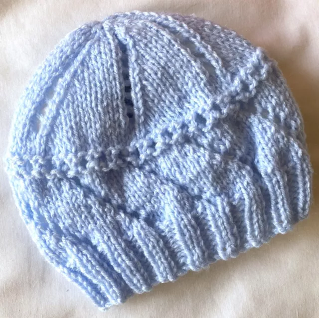 Newborn Baby Beanie. Pale Blue. Hand-Knitted By Me. Soft Baby Yarn. Unisex