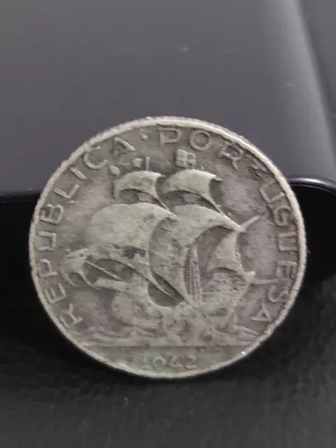 Portugal - Moneda 2,5 Escudos Plata 1942 - Republica Portuguesa - Leer