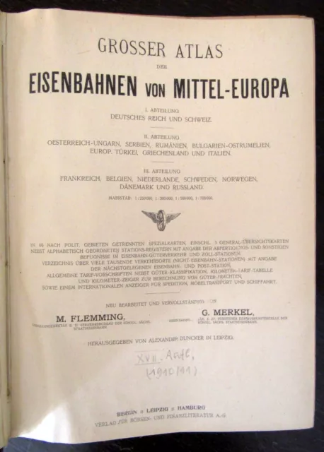 Grosser Atlas der Eisenbahnen von Mittel-Europa um 1911 35x25 Deutsches Reich js 3