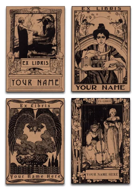 Vintage Style Personalized, 13x9cm Ex-Libris Bookplate Labels, set of 8 002