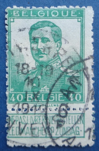 Belgique oblitéré, n°114, 40c vert, Albert 1er, 1912-1913