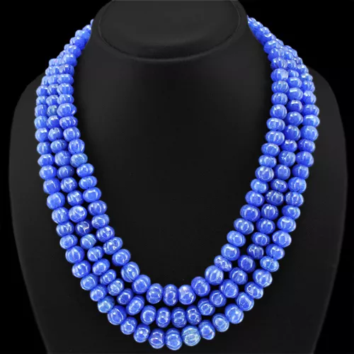 841.00 Cts Natural Enhanced Sapphire 3 Line Carved Beads Necklace - Gem Edh (Rs)