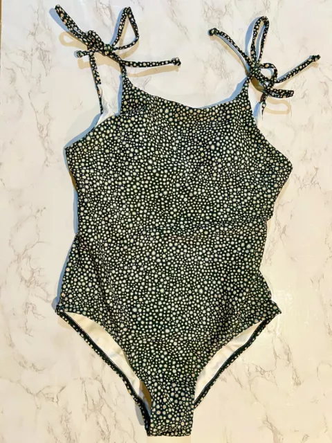 Size Small Dark green small floral tie strap one piece swimsuit