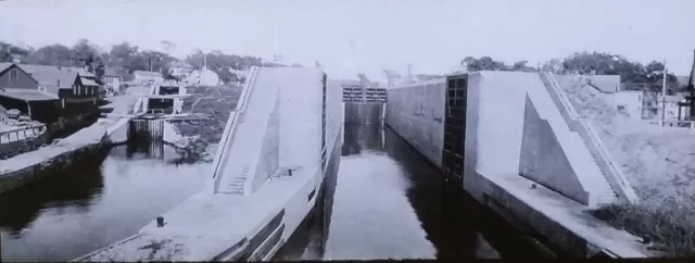 Concrete Lock of New York Barge Canal, Magic Lantern Glass Slide, from Photo