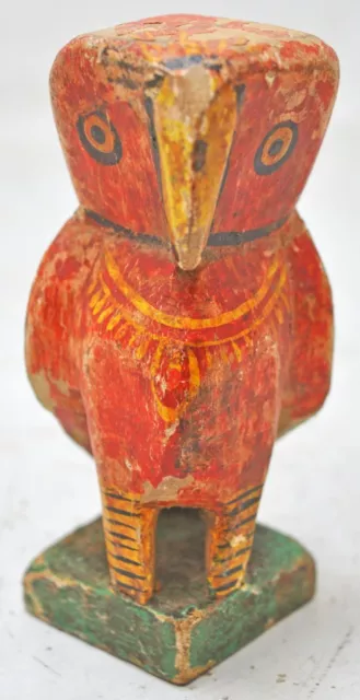Vintage Wooden Small Owl Bird Figurine Original Old Hand Carved Painted
