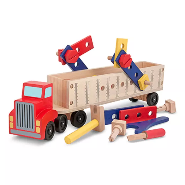 Holz LKW Laster Lastwagen mit Werkzeug Bauteile Konstruktions Spielzeug Kinder 2