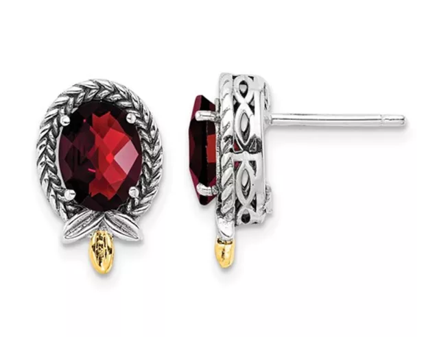 2.75 Carat (ctw) Garnet Earrings in Sterling Silver with 14K Gold Accents