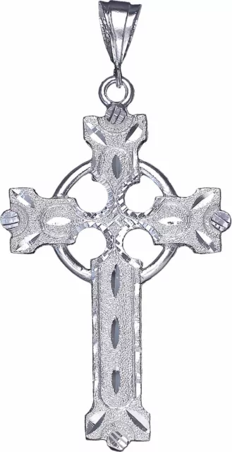 Large Sterling Silver Celtic Cross without Jesus Pendant Necklace with Diamonds